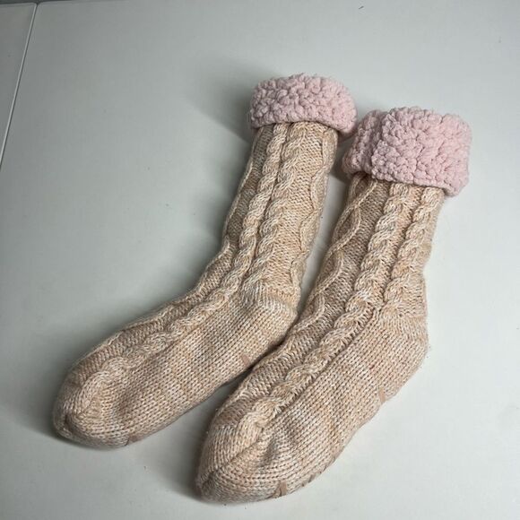 MinxNY Old School Slipper Socks Pink Tan One Size - Picture 2 of 9